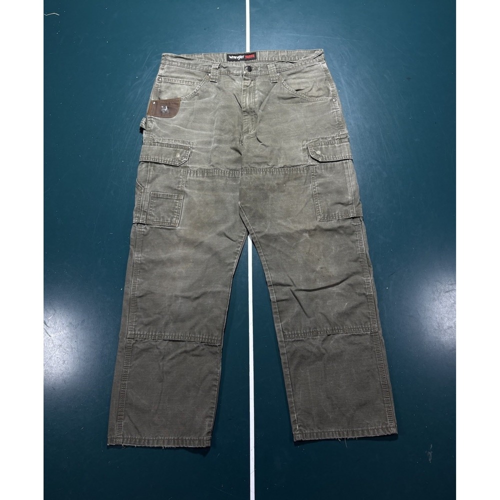 Wrangler Riggs Double Knee Pants 36x30 Workwear Cargo Ranger Faded Green Ripstop